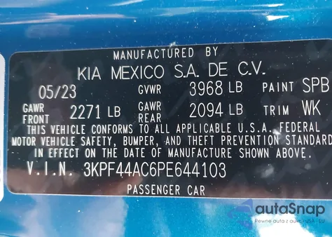 2023 Kia Forte Gt из США, поврежденный, VIN 3KPF44AC6PE644103